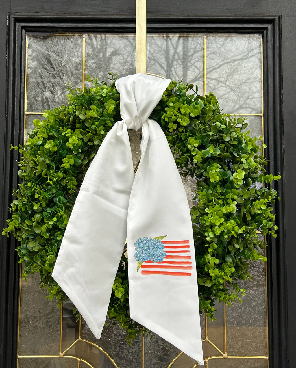 Hydrangea American Flag Wreath Sash-Patriotic Door Decor