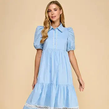 TCEC Blue Contrast Trim Midi Dress