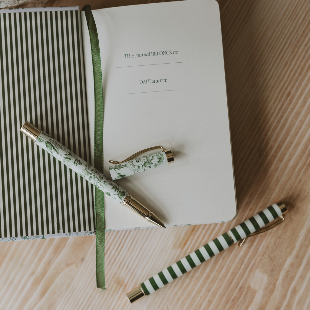 Green Floral Metal Pen Set - Home Decor & Gifts