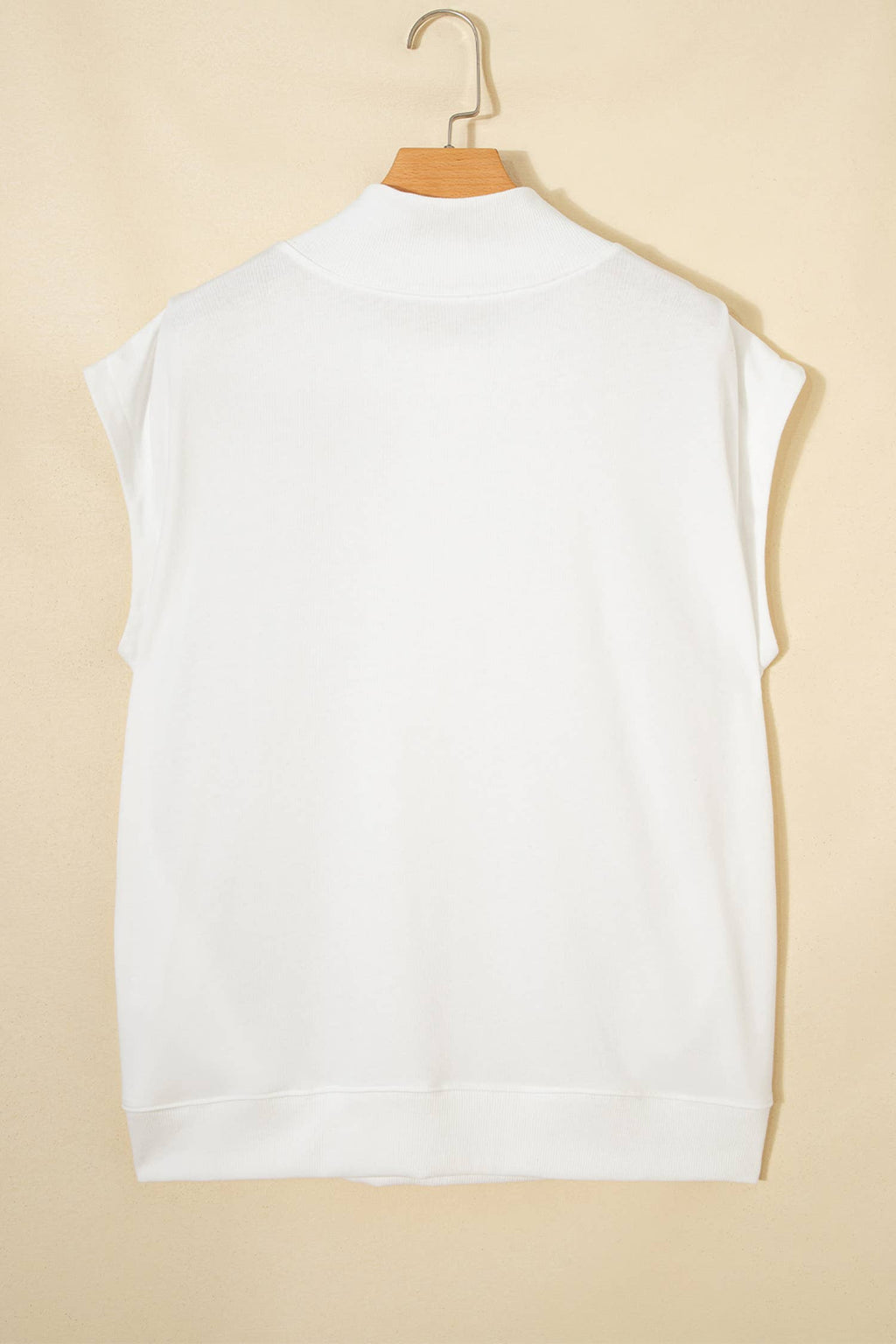 Pocket Soft Solid Color Cap Sleeve Loose Mock Neck Top S-4X