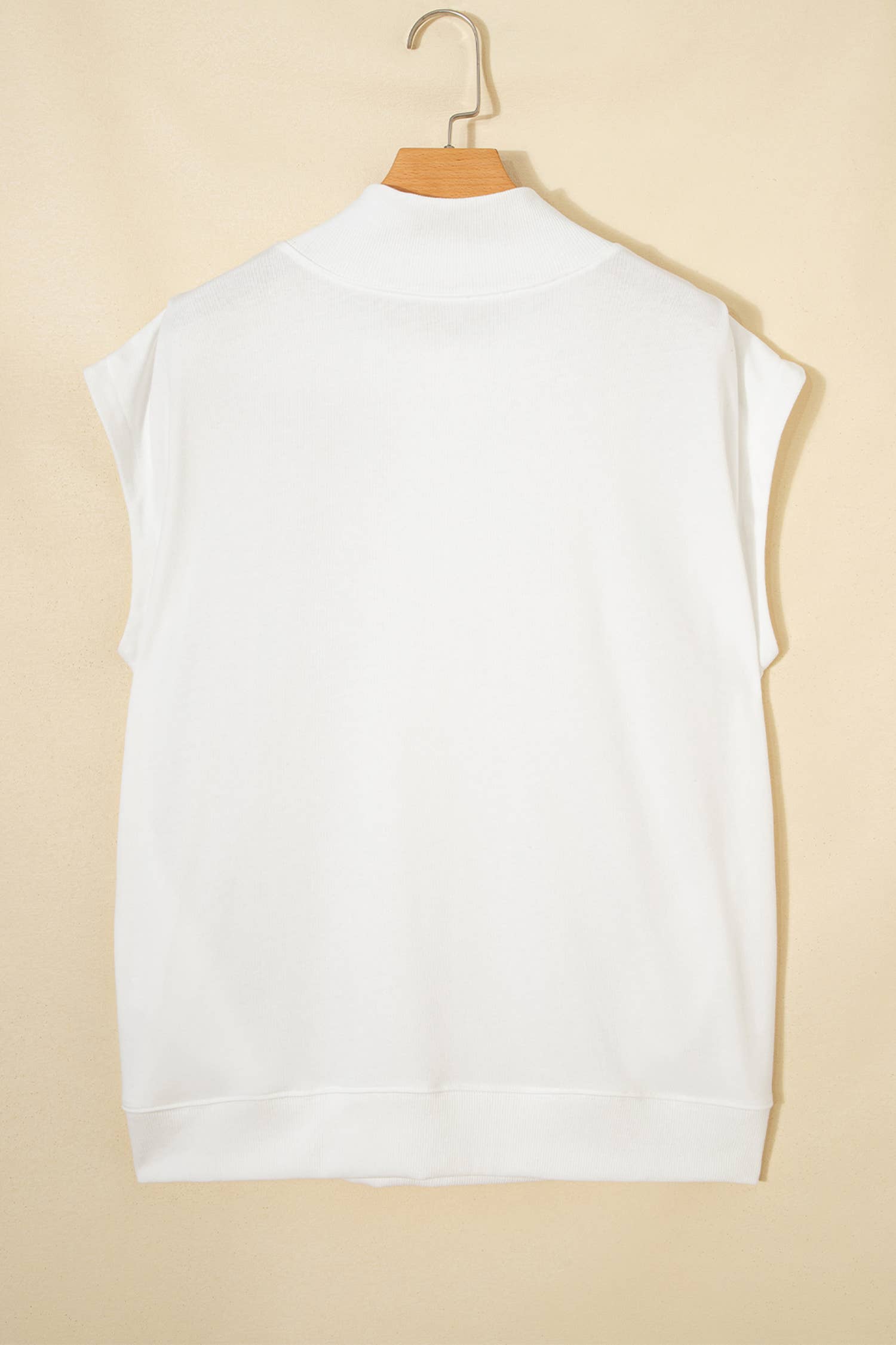 Pocket Soft Solid Color Cap Sleeve Loose Mock Neck Top S-4X