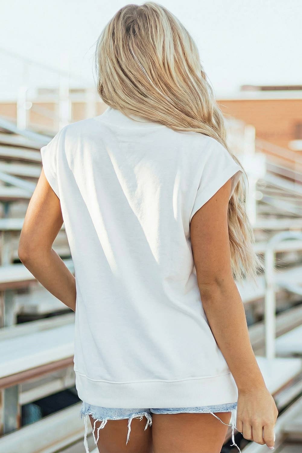 Pocket Soft Solid Color Cap Sleeve Loose Mock Neck Top S-4X