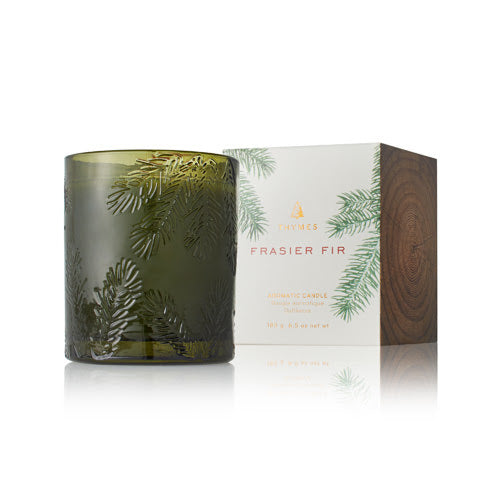 Thymes Frasier Fir Poured Candle, Molded Green Glass