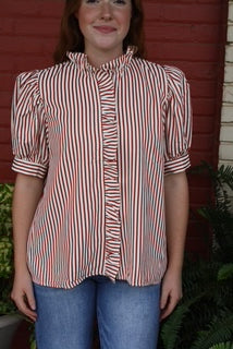 Entro Striped Ruffle Blouse
