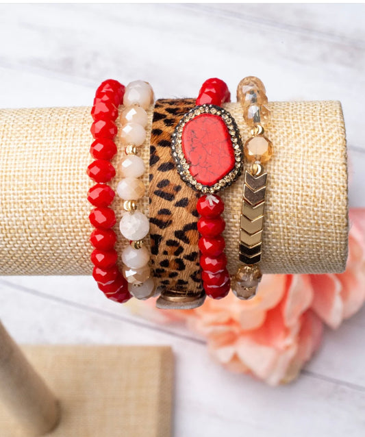 Red Leopard Bracelet Set