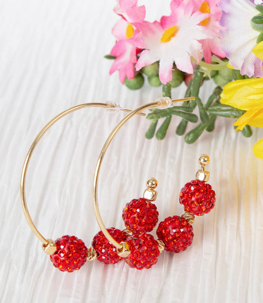 Red Beaded Hoop Earrings