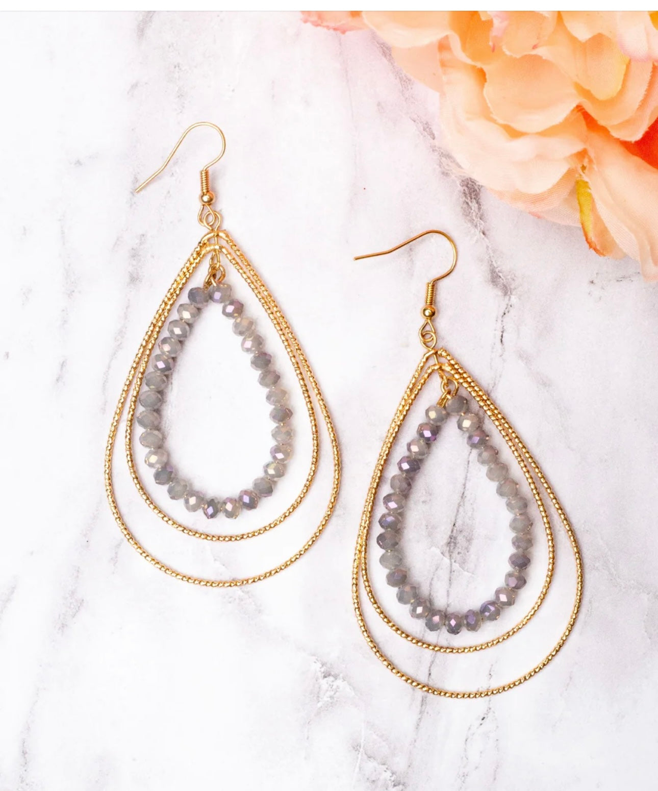 Gold Teardrop Beaded Hoop Earrings