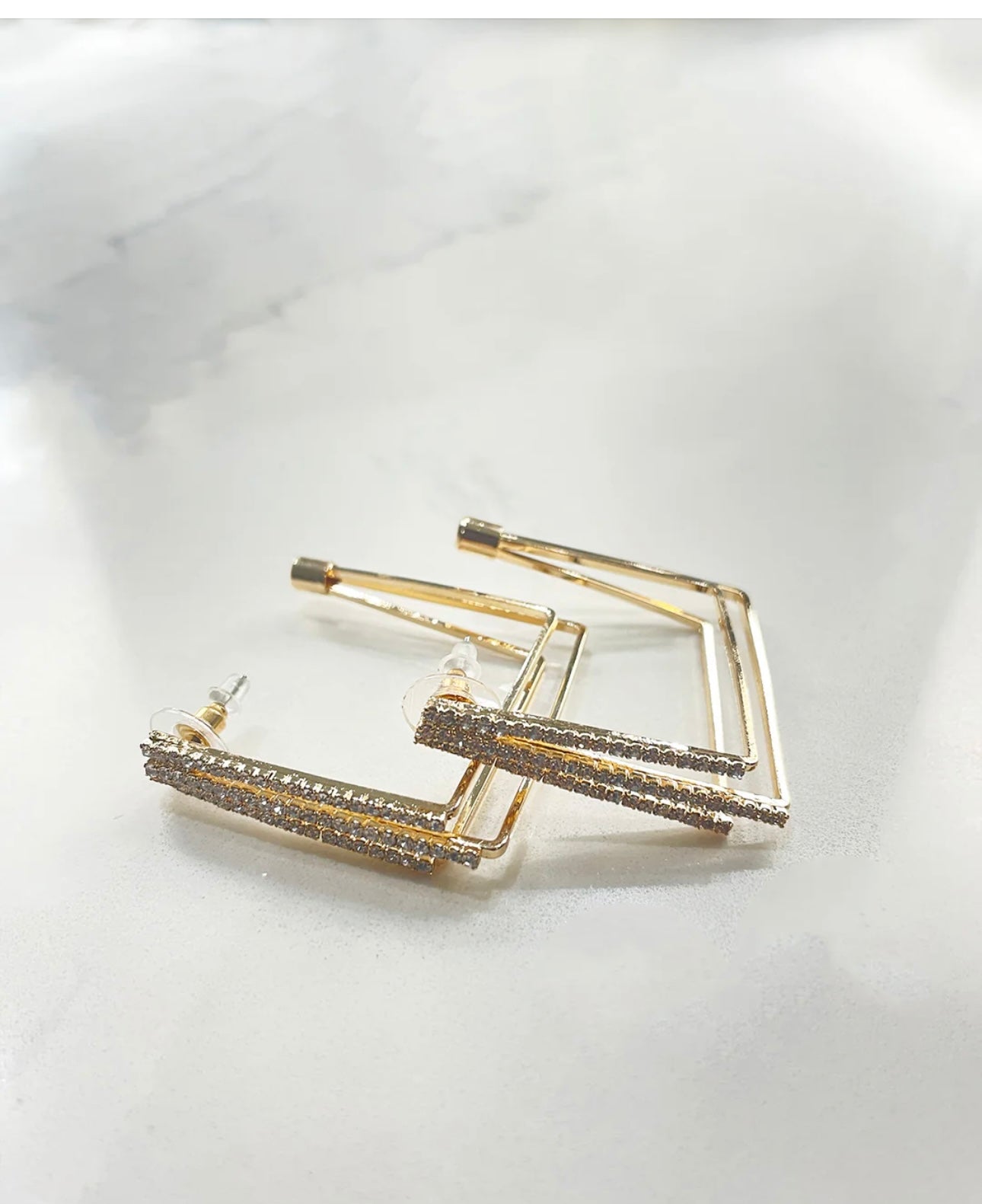 Gold Crystal Square Hoop Earrings