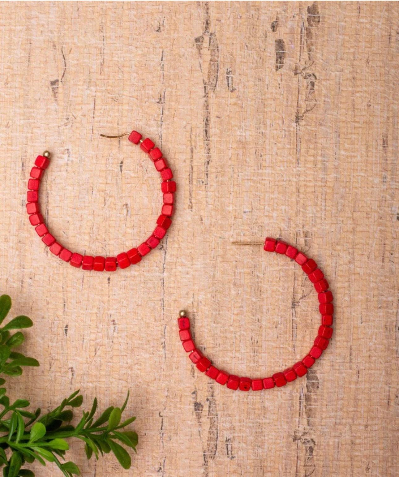 Red Beaded Hoops