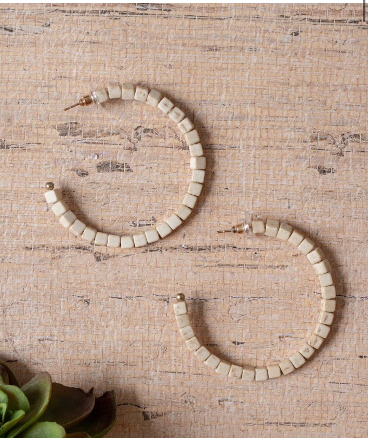 Cream Beaded Hoops