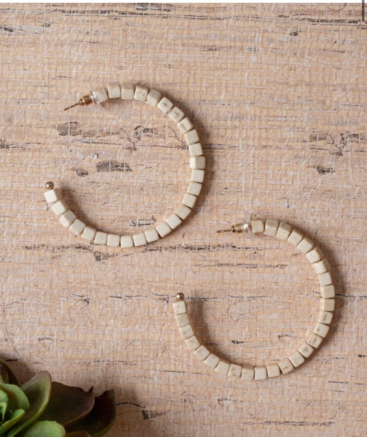 Cream Beaded Hoops