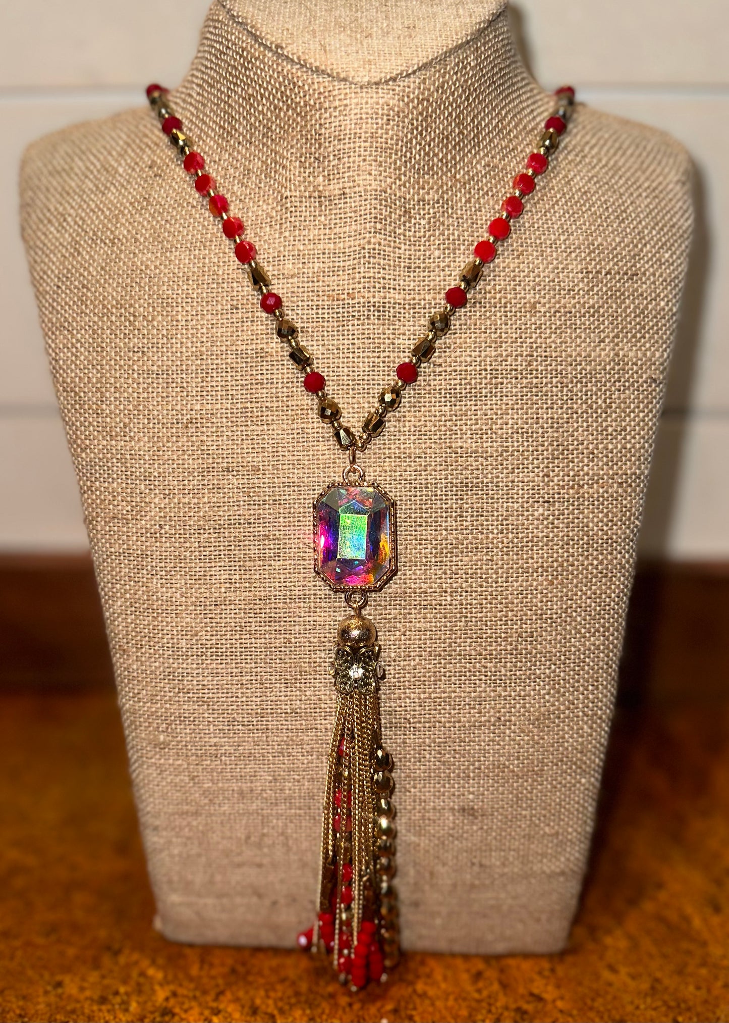 Red & Gold Tassel Necklace