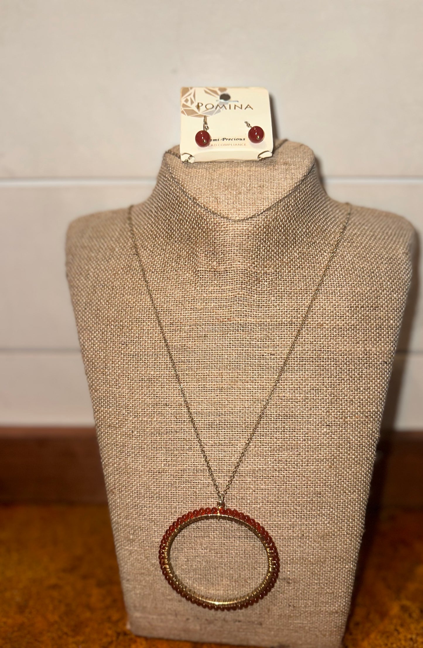 Red Open Circle With Earrings Necklace