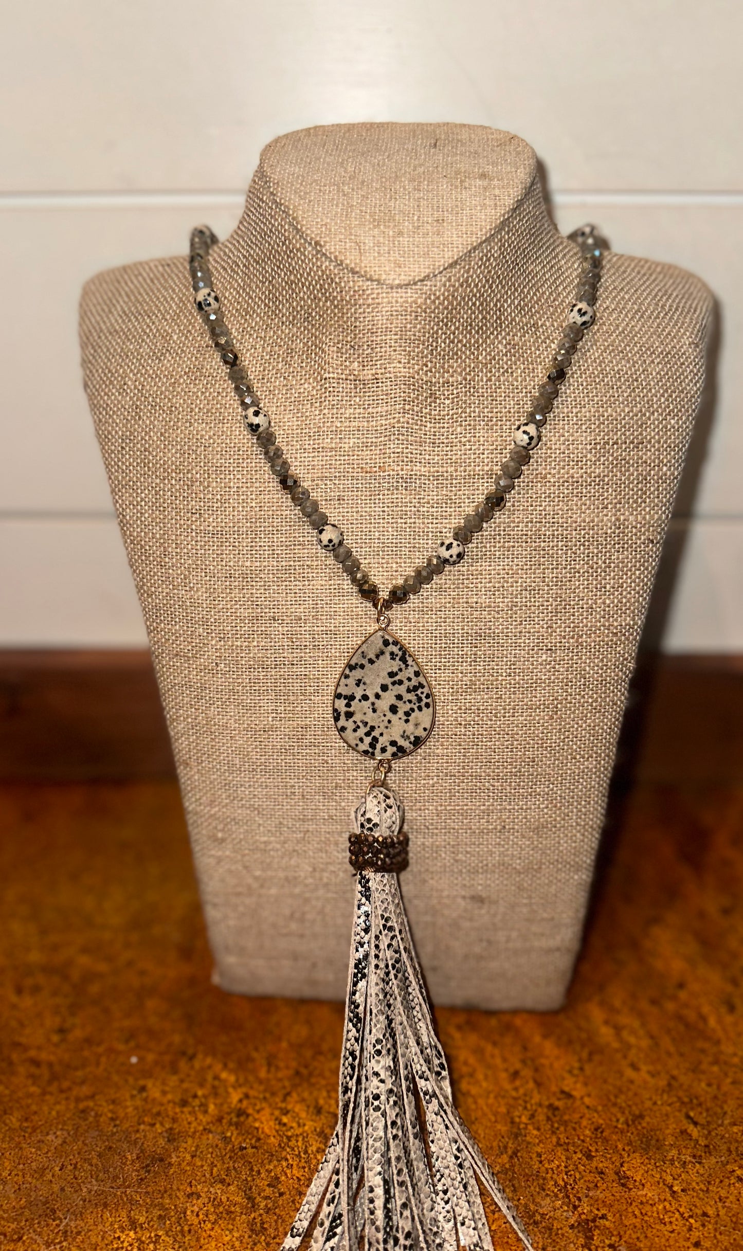 Grey Leopard Necklace With Tassel