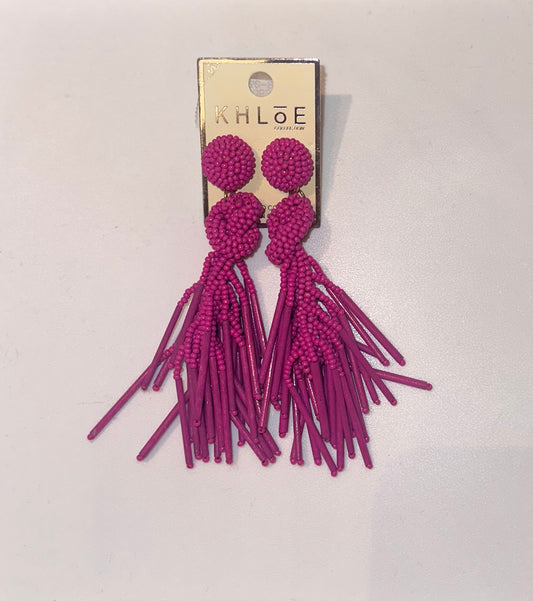 Dark Pink Beaded Earrings