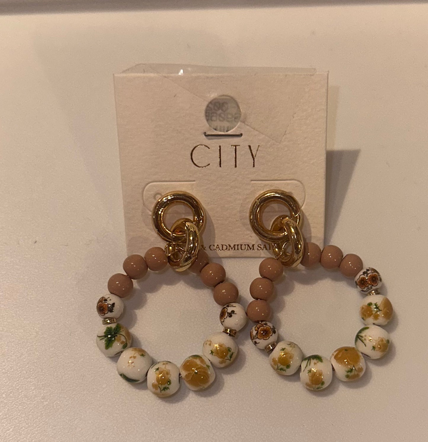 Brown/White Beaded Earrings