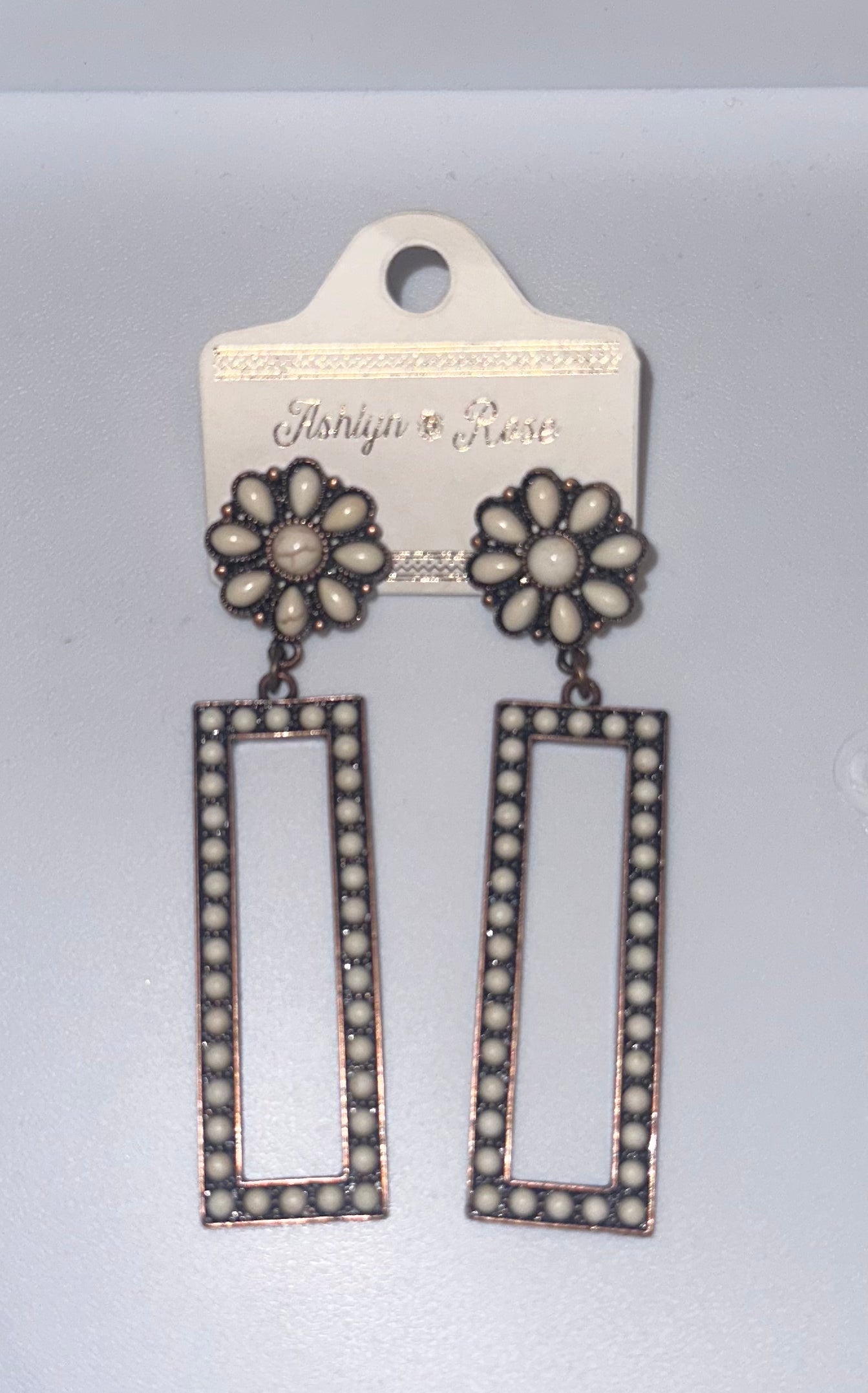 Long Flower Rectangle Earrings