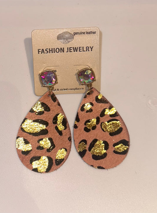 Pink Gold Leopard Earrings