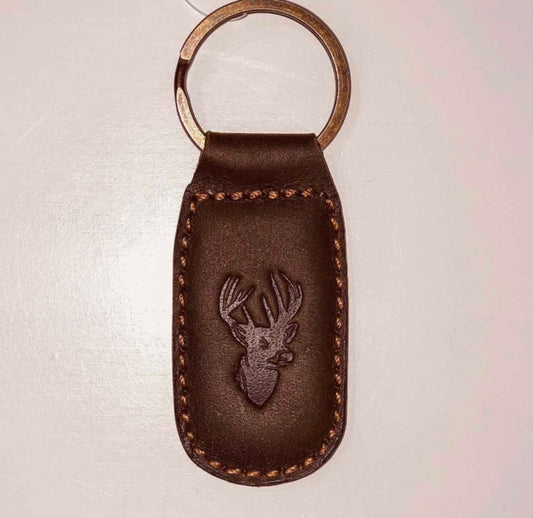 Deer Leather Embossed Keychain- Dark Brown