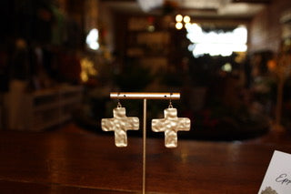 Gold Cross Dangle Earrings