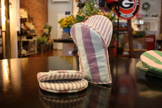 Multi-Colored Striped Oven Mitts