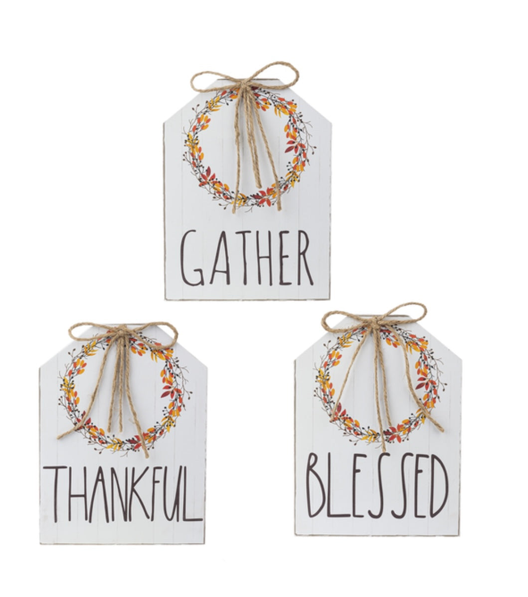 "Thankful, Gather, Blessed" Autumn Wreath Sign