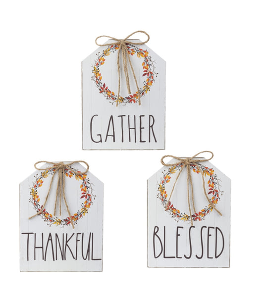 "Thankful, Gather, Blessed" Autumn Wreath Sign