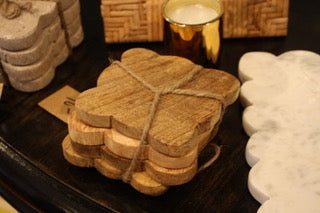 4" Mango Wood Scalloped Coasters