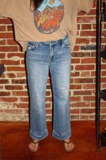 Risen Mid Rise Cropped Straight Cuffed Jeans