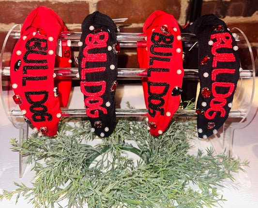 Red & Black Beaded Stone Bulldog Knot Headbands