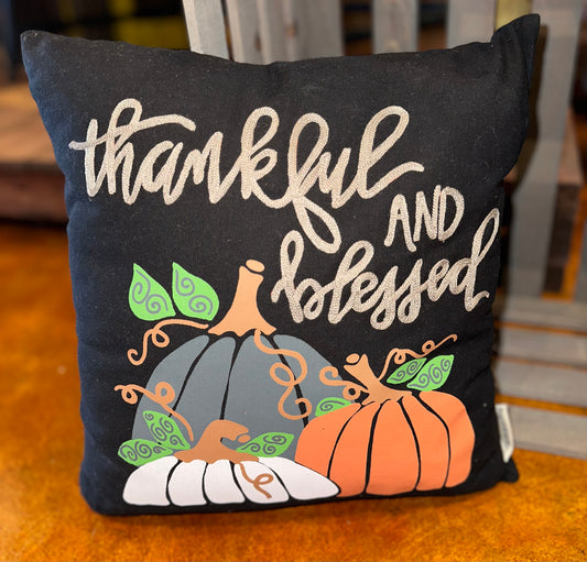 Black Thankful & Blessed Pillow