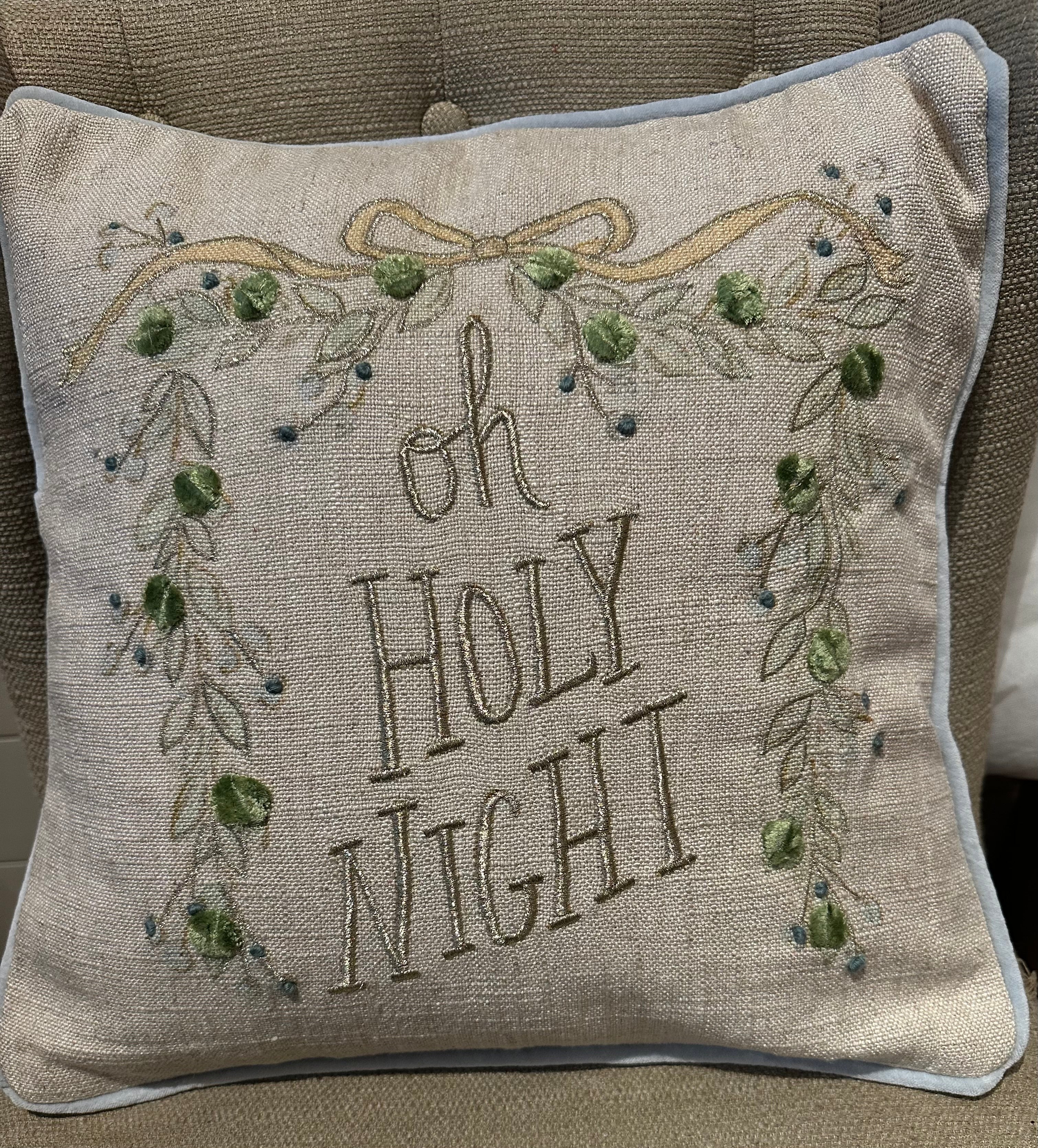 16"Sq Cotton & Linen Printed Pillow, "Oh Holy Night"