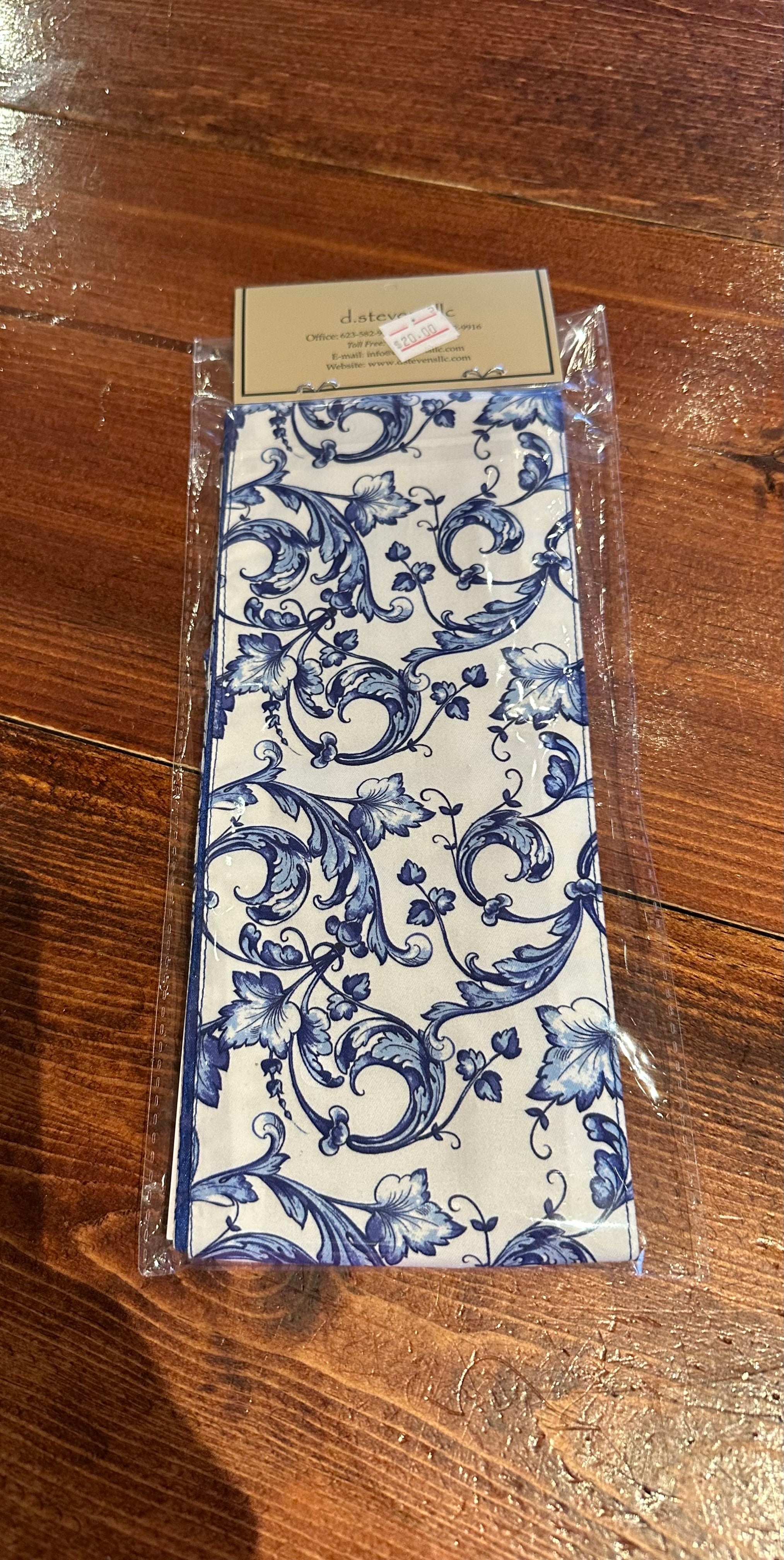 d.stevens wreath sash blue chinoiserie 4" x 56"