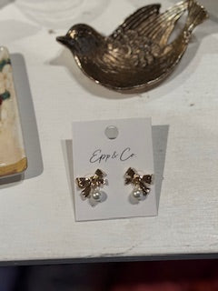 Epp & Co. Gold Bow Pearl Dangle Earrings