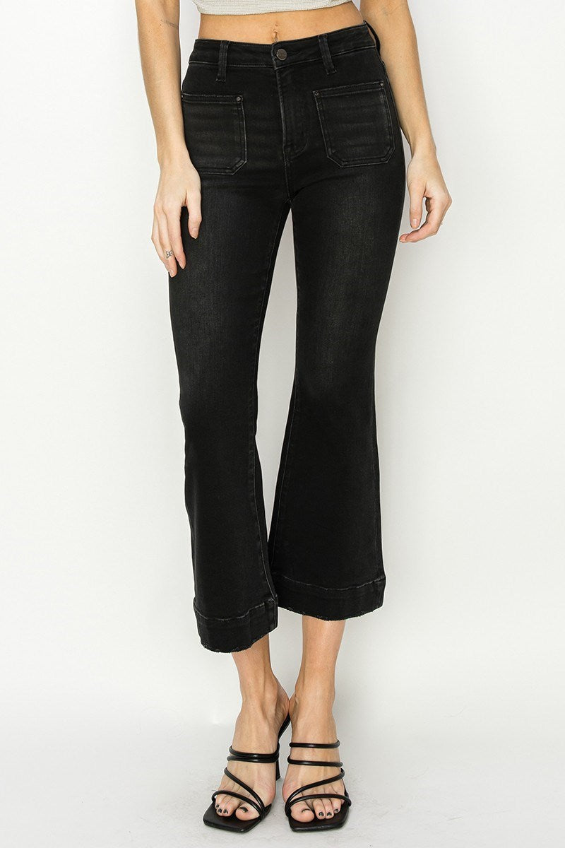 Rise High-Rise Black Ankle Flare Jeans