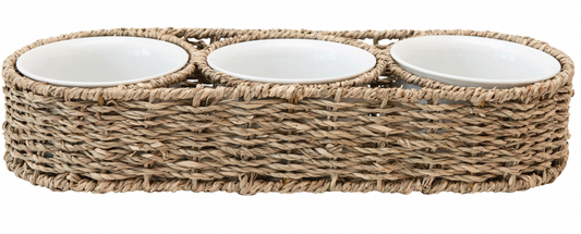 Hand Woven Seagrass Basket w/ Ceramic Bowls
