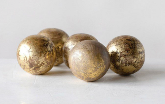 Mango Wood Orbs With Gold Foil Finish