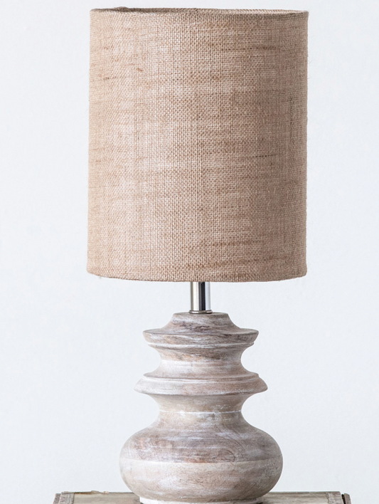 Mango Wood Table Lamp w/ Jute Shade