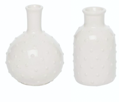 White Hobnail Vases Set of 2