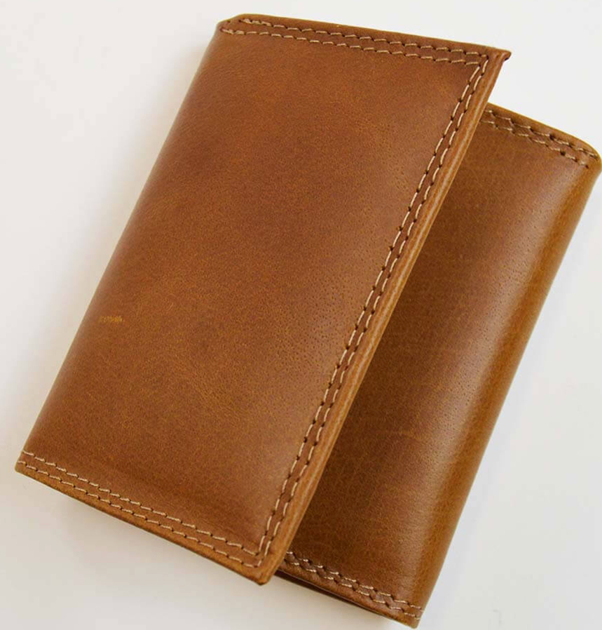 Men's Tan Leather Trifold Wallet