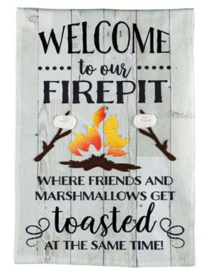Welcome Friends & Marshmallows Burlap Garden Flag