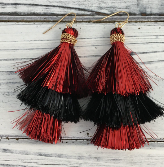 3 Tier Tinsel Tassel Earrings