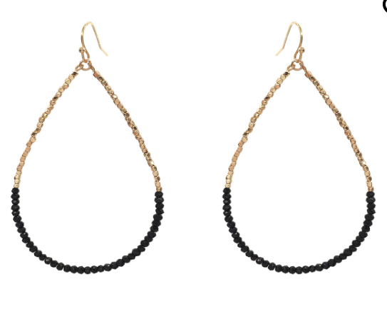 Black Teardrop Beaded Earrings