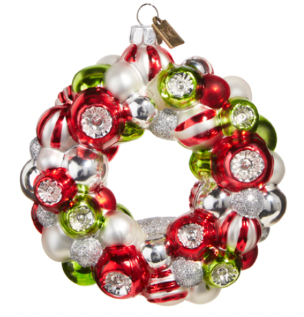 4' Red, Green, White Wreath Glass Ornaments