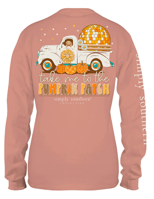 Mocha Pumpkin Patch Truck Simply Southern LS Shirt