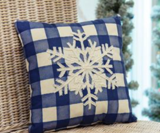 Blue check Snowflake Pillow