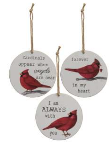 Cardinal Sentiment Ornaments 3 Asst.