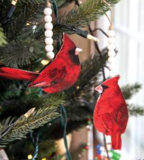 Wooden Beaded Cardinals Ornaments