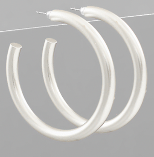 Matte Silver Hoop Earrings