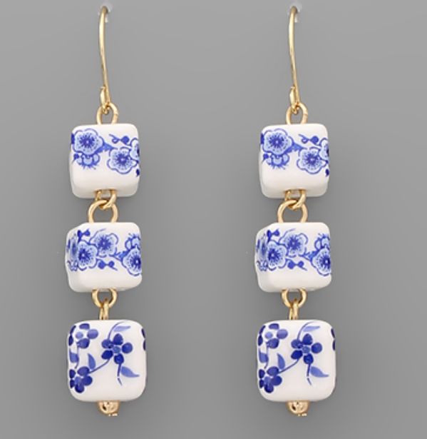 Blue & White Teardrop Earrings